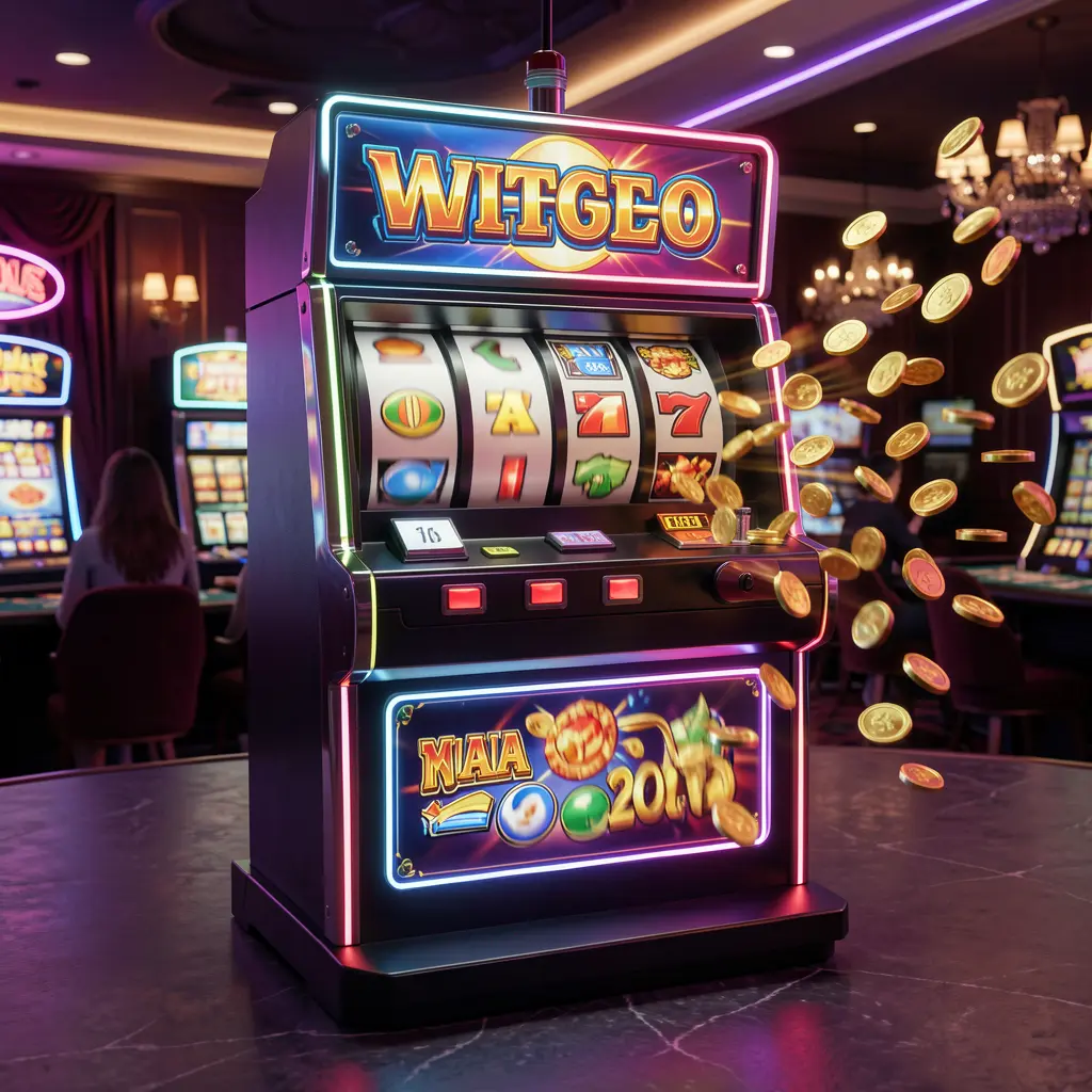 Elegant vintage style slot machine with golden details and flying coins highlighting the premium slot experience at AQ444 Bangladesh